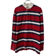 CHAPS 長袖 ラガーシャツ L レッド マルチカラー チャップス ハーフボタン ボーダー ポロシャツ コットン ラグビー 春秋物 a804-5343