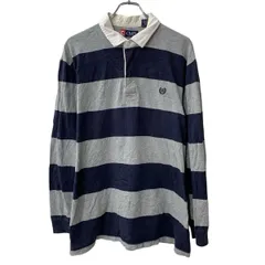 CHAPS 長袖 ラガーシャツ L グレー ネイビー チャップス ハーフボタン ボーダー コットン ラガー ラグビー トップス 春秋物 a804-5346