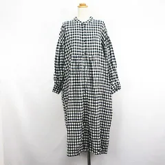 サマンサモスモス SM2 シャツワンピース チュニック 長袖 バンドカラー ロング丈 フランネル ギンガムチェック コットン F ブラック×ホワイト ※EKM