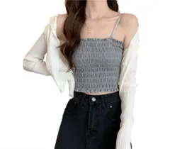 【人気商品】セクシー 部屋着 かわいい シンプル ノースリーブ タンクトップ おしゃれ キャミソール カップ付き シャーリング 見せキャミやインナー ショート丈 プリーツ レディース ベスト チューブトップ