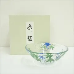 東山珠峰造　ガラス青楓絵平茶碗（紙箱）  茶道 抹茶 硝子 おしゃれ 抹茶茶碗 抹茶碗 和食器 レトロ 茶器 骨董 茶わん 茶会 茶の湯 5月 7月 春夏
