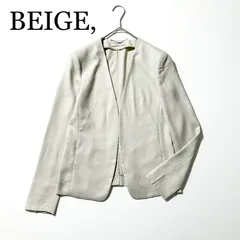 3385y美品 ベイジ  リネンライクトリアセテートノーカラージャケット  ライトベージュ M　日本製