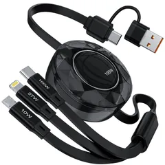 100W/5A 超急速充電 ライトニング/Type C/マイクロUSBコード PD対応/高耐久] 3台同時充電 iPhone 16 [1.2M 15 14 13 巻き取り式 12、Galaxy S25 S24 充電ケーブル S23、iPad Pro/Air/M