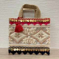 刺繍ジュート ミニバッグ ハンドメイド １点物 78-2