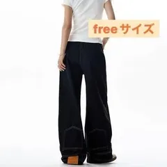 バギーパンツ デニム ストレート レッグパンツ ブラック ワイドパンツ フリーサイズ