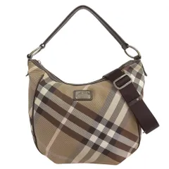 【本物保証】 バーバリー ブルーレーベル BURBERRY BLUE LABEL チェック ショルダーバッグ キャンバス×レザー ベージュ×ブラウン 2WAY