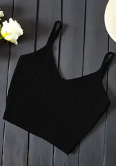 【ブラック】リブニット キャミソール ショート丈 リブ編み ビスチェ レディース 夏トップス 韓国ファッション タイト タンクトップ フィット 無地 インナー 重ね着