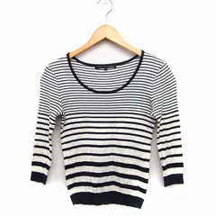 グリーンレーベルリラクシング ユナイテッドアローズ green label relaxing ボーダー柄 ニット カットソー 七分袖 Uネック コットン 綿 38 ホワイト 白 ブラック 黒 /FT14