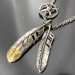 フェザーネックレス ペンダント シルバーカラー 羽根 チェーン全長約450.0mm インディアン チェーン ユニセックス メンズアクセサリー■S321