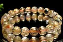 【１点物】母岩入り！ ヘマタイトインタイチンルチルクォーツ　9mm　ブレスレット パワーストーン 天然石 _MC7761