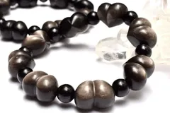 シルバーオブシディアン　17.5-18x13.5(丸玉8)mm　ハート(丸玉黒曜石) ブレスレット 1個売り パワーストーン 天然石 _BG6490