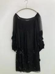 POUR VOUS AMI チュニック XL ブラック シルク 無地 花柄・ボタニカル柄 レース 半端袖 ショート・ミニ丈