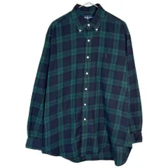 90年代 Polo by Ralph Lauren ポロ ラルフローレン BLAKE ボタンダウン 長袖シャツ ブラックウォッチ グリーン(メンズ M)中古 古着 X7902