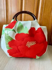 １点物　帯リメイクのまんまる可愛い手提げバッグ　内側は大島紬使用