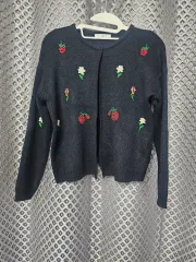 ブラック フラワー 刺繍 カーディガン