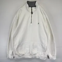 古着 ノーティカ NAUTICA スウェット トレーナー ハーフジップ プルオーバー ワンポイントロゴ刺繍 2XL  ホワイト系 メンズ