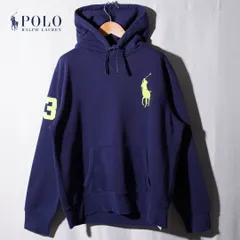 ポロラルフローレン Polo by Ralph Lauren  ビッグポニー パーカー L ネイビー グリーン  ビッグロゴ ロゴ刺繍 裏起毛 フーディー スウェット アメカジ ユニセックス ストリート 古着 C513