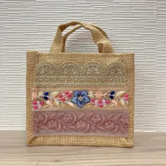 刺繍ジュート ミニバッグ ハンドメイド １点物 78-5