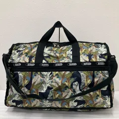 1704　LeSportsac　レスポートサック　 ボストンバッグ　2way　旅行　大容量　 ラージウィークエンダー　ジャングル　 アニマル　サファリ　動物　リーフ　葉　 総柄　グリーン×ブラック系　緑　黒　 ナイロン　軽量　レディース
