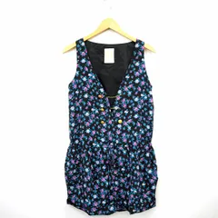 カージュ Khaju サロペット オールインワン 花柄 Vネック ミニ ショート 袖なし ノースリーブ パープル ブラック 紫 黒 /MT12