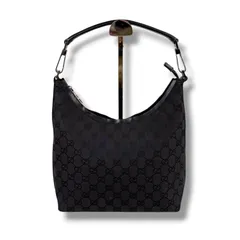 GUCCI グッチ　GGキャンバス　ワンショルダーバッグ　ホーボーバッグ　ブラック　黒