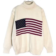 USA製 COTTON CLUB 星条旗 タートルネック コットンニットセーター アイボリー(メンズ S)中古 古着 X7918