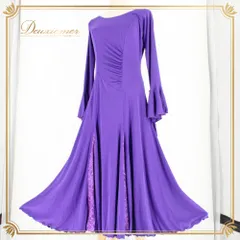 社交ダンス 衣装 Sanline サンリーヌ ドレス スタンダード パープル系 紫 長袖 レース 準正装 パーティドレス 上品 シンプル バイオレット系 紫系 ワンピース ロング丈 社交ダンス用 大人っぽい 切替 デザイン 美ライン バックファスナー 舞台衣装