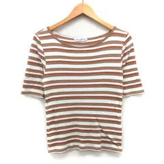 アーバンリサーチ URBAN RESEARCH リブ カットソー ボーダー 柄 ラメ混 切替リブ 五分袖 丸首 コットン 綿 F アイボリー 白 /HT15