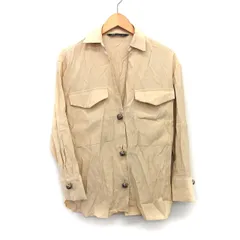 ザラ ZARA スキッパー シャツ シンプル まる玉ボタン 長袖 S ベージュ /HT31