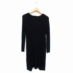 リブニット ワンピース Iライン ロング 丸首 背あき 長袖 リボン F ブラック 黒 /HT14 N