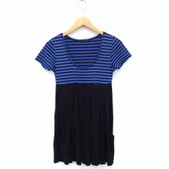 マウジー moussy フレア ワンピース 切替 ボーダー 無地 Uネック 半袖 ミニ 1 パープル 紫 ブラック 黒 /FT14