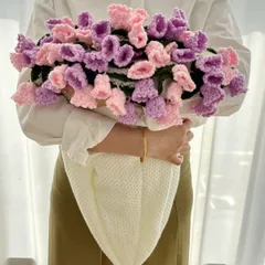 【超稀有?完売品】グラデーションパープル鈴蘭と薔薇の手編みブランケット 33輪 直径80cm 新品未使用 限定手作り品