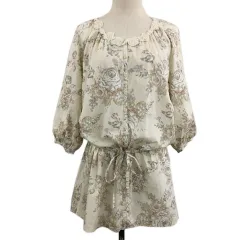 インゲボルグ INGEBORG チュニック ワンピース ミニ ラウンドネック 花柄 総柄 七分袖 9 ベージュ 赤 レッド