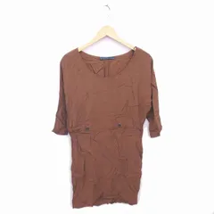 ザラ ベーシック ZARA BASIC ワンピース ひざ丈 ボートネック 薄手 プルオーバー 七分袖 XS 茶 ブラウン /TT9