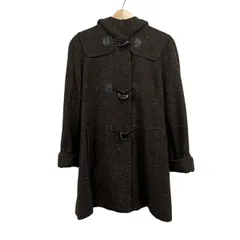 Leilian(レリアン) ダッフルコート サイズ9 M レディース - ダークブラウン×オレンジ×マルチ 長袖/フード付き/冬