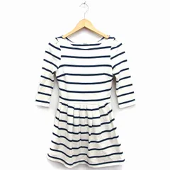 スナイデル snidel ニット ワンピース フレア ミニ 丸首 七分袖 コットン 綿 ボーダー 柄 タック F クリーム /HT22