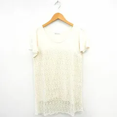 アースミュージック&エコロジー EARTH MUSIC & ECOLOGY Tシャツ カットソー レース 丸首 半袖 コットン 綿 アイボリー /MT19