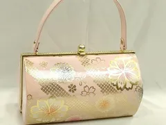 平和屋着物●和装小物　和装バッグ　ハンドバッグ　桜鹿の子斜線文　金彩　振袖　逸品　未使用　CAAQ8078ju