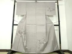 平和屋着物●訪問着　紬地　刺繍　手描き　葡萄蔦の葉文　正絹　逸品　DAAV6377ps
