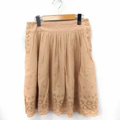 ハウピア haupia スカート ギャザー カットワーク ひざ丈 コットン 綿 38 ベージュ /FT37
