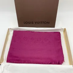●LOUIS VUITTON ルイヴィトン モノグラム ショール ストール カシミヤ×ウール×シルク レッド系 パープル系 赤紫 175×64cm【中古】Aランク　6_257