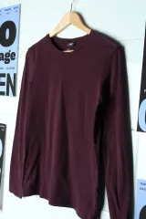 (M) H&M(エイチアンドエム) 長袖Tシャツ 基本 バーガンディ 薄い-1808B