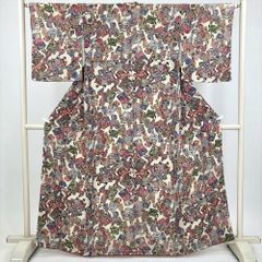 小紋 身丈151 裄60 辻ヶ花 絞り 板締め 藤の花 ドット 着物 063b 