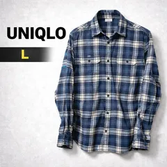 UNIQLO ユニクロ フランネル チェックシャツ 長袖 L ブルー 綿100