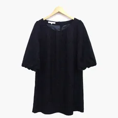 グリーンレーベルリラクシング ユナイテッドアローズ green label relaxing ワンピース Aライン 膝上 ミニ 丸首 七分袖 ボリュームスリーブ 総柄 刺繍 タック 40 ブラック 黒 /HT17のサムネイル