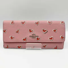 【美品】COACH コーチ 二つ折り長財布 札入れ ハートプリント ピンク 52805 レディース