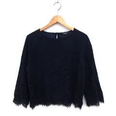 ハッシュアッシュ HusHusH レース ブラウス カットソー ボートネック コットン混 長袖 L 紺 ネイビー /NT1