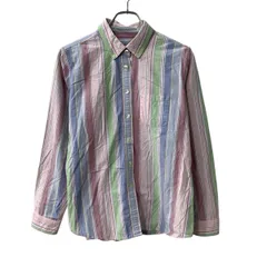 L.L.Bean 長袖 ストライプシャツ M ピンク マルチカラー エルエルビーン ボタンダウン ストライプ柄 胸ポケット 長袖シャツ 春物 a804-5357のサムネイル