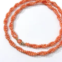 桃珊瑚 38.42g 4mm ネックレス 2連 コーラル ピンクサンゴ ラウンド  丸玉