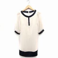 エフデ ef-de シフォン ワンピース 七分袖 ひざ丈 丸首 バイカラー iライン 7 アイボリー 白 ブラック 黒 /FT14